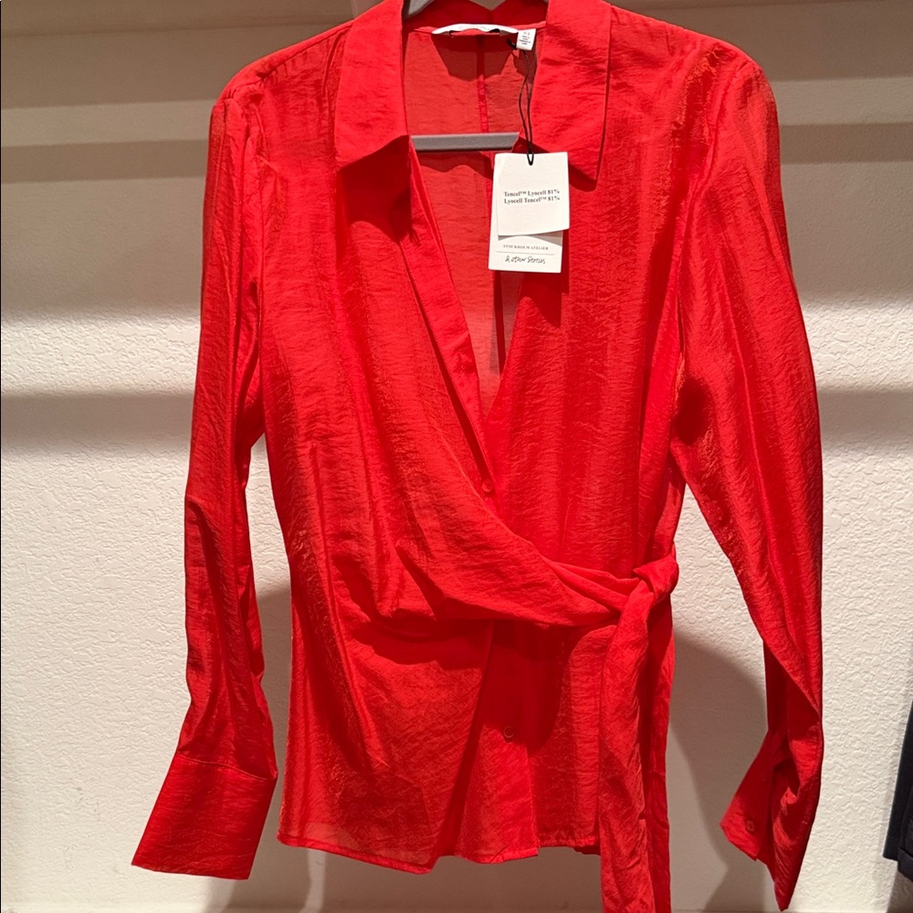 & Other Stories Vibrant Red Wrap Blouse